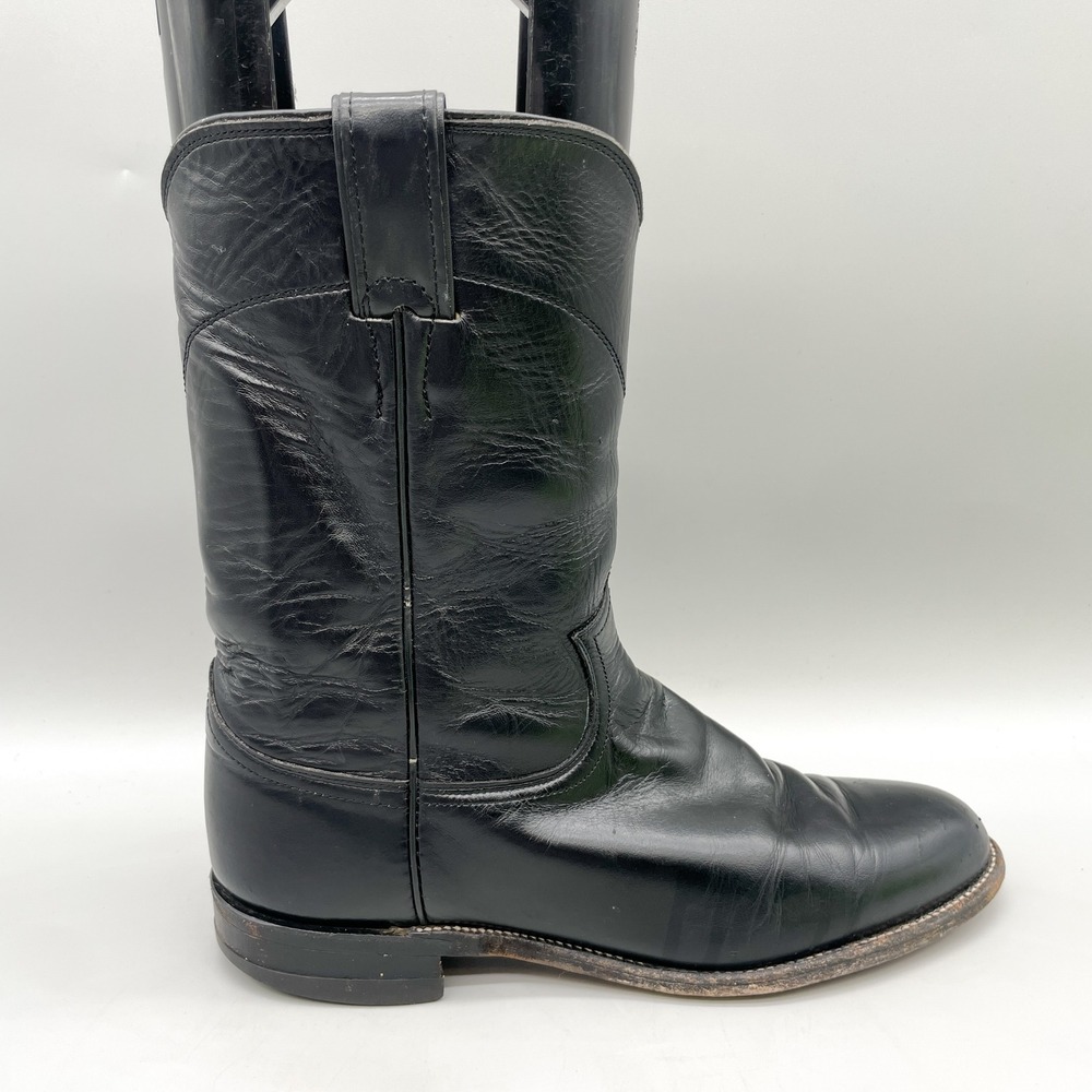 Justin Mens 9C Roper Western Cowboy Boots Black Leather Workwear Rugged Classic